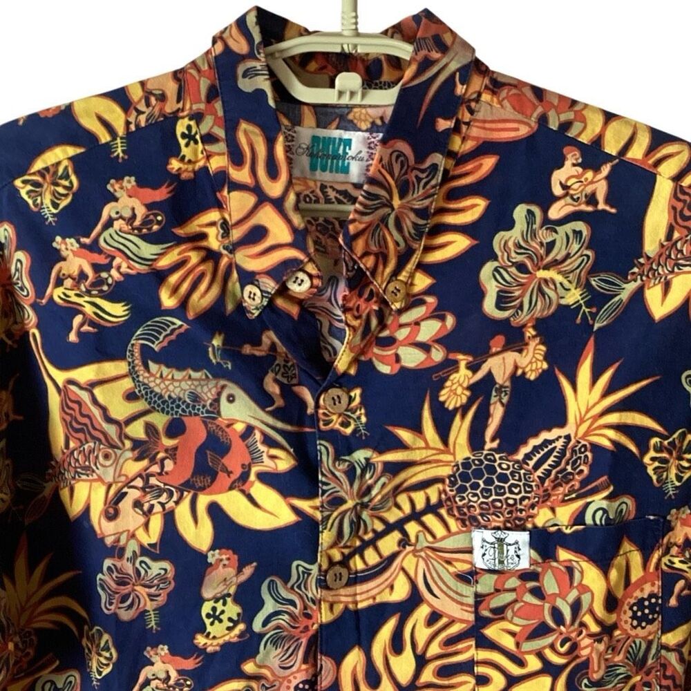 Duke Kahanamoku Hawaiian Aloha Shirt Retro Tiki Hula Tropical Print L/XL - Picture 4 of 7